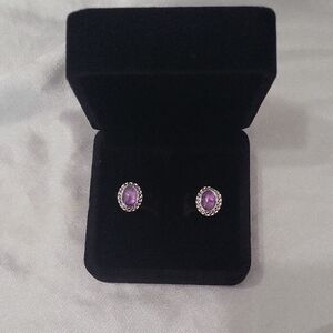 Genuine Uncut Amethyst Purple Gemstone Earrings New In Gift Box